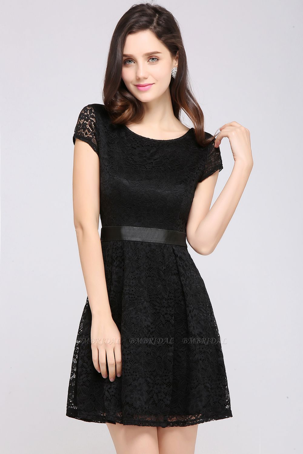 BMbridal Affordable Black Lace Short-Sleeves Junior Bridesmaid Dresses ...