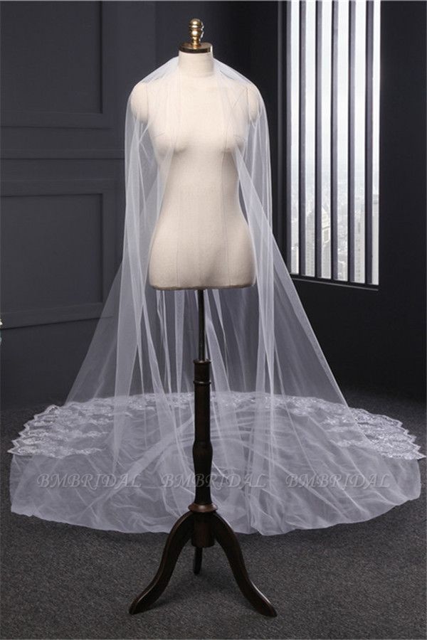 BMbridal Cathedral Exquisite Princess Tulle Lace Sequin Trim Edge Wedding Veil with Sequined