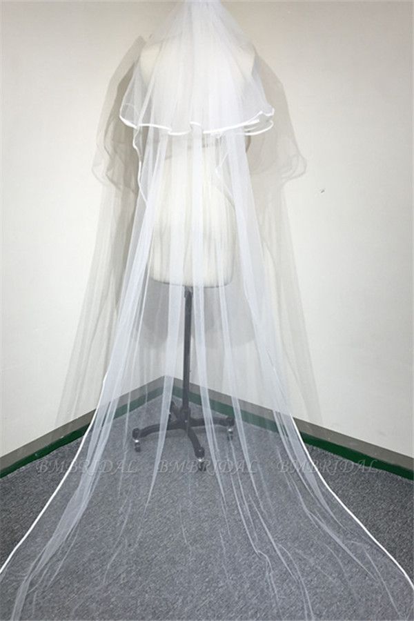 BMbridal Floral Pretty Tulle Lace Ribbon Edge Wedding Veil with Comb