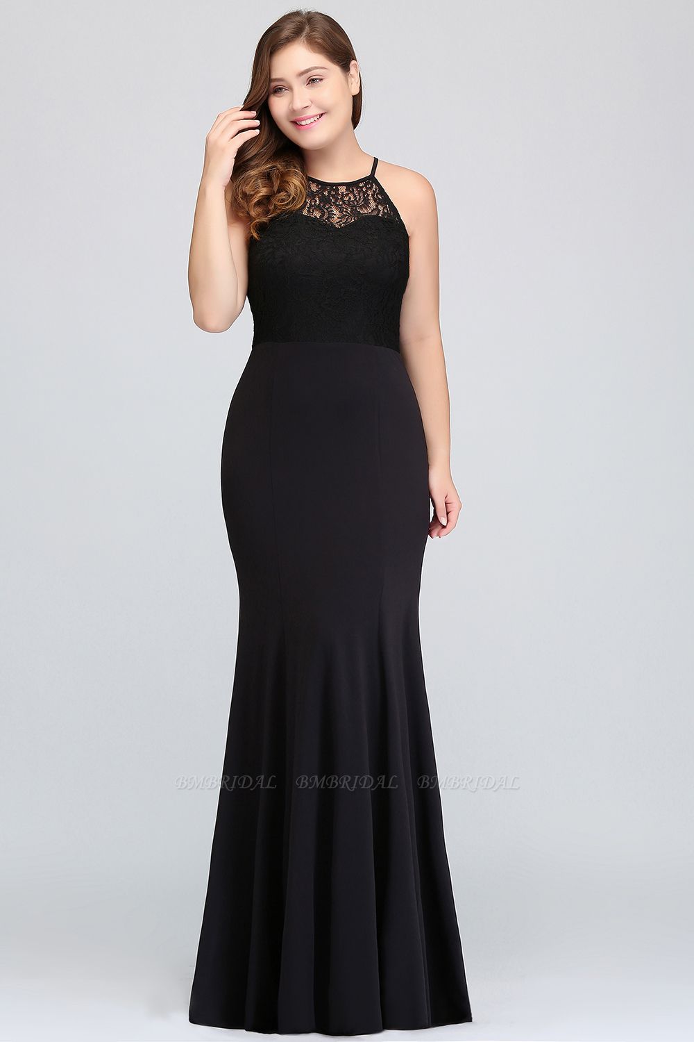 BMbridal Plus Size Mermaid Jewel Lace Black Bridesmaid Dress Online