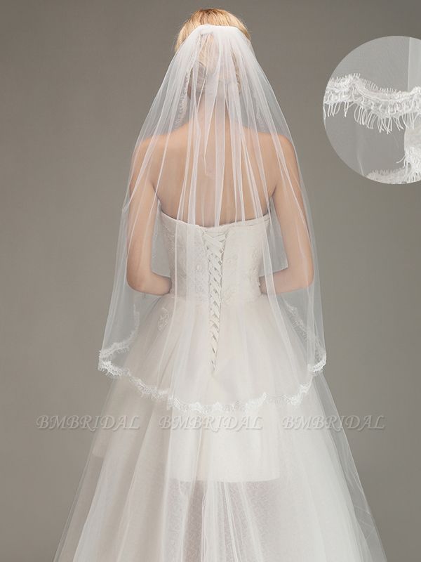 BMbridal Lace Edge One Layer Wedding Veil with Comb Soft Tulle Bridal Veil