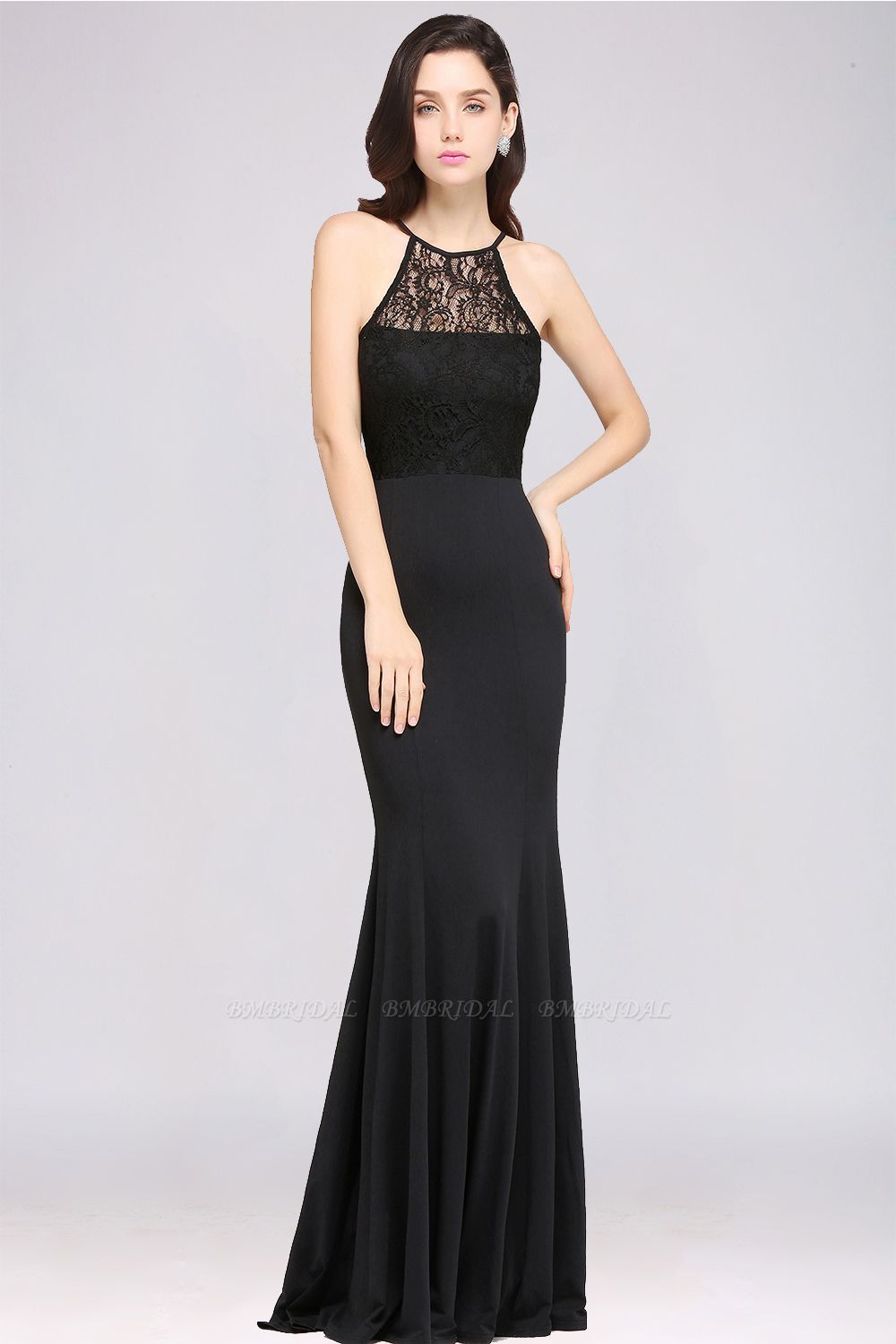 BMbridal Affordable Mermaid Keyhole Black Lace Bridesmaid Dress Online