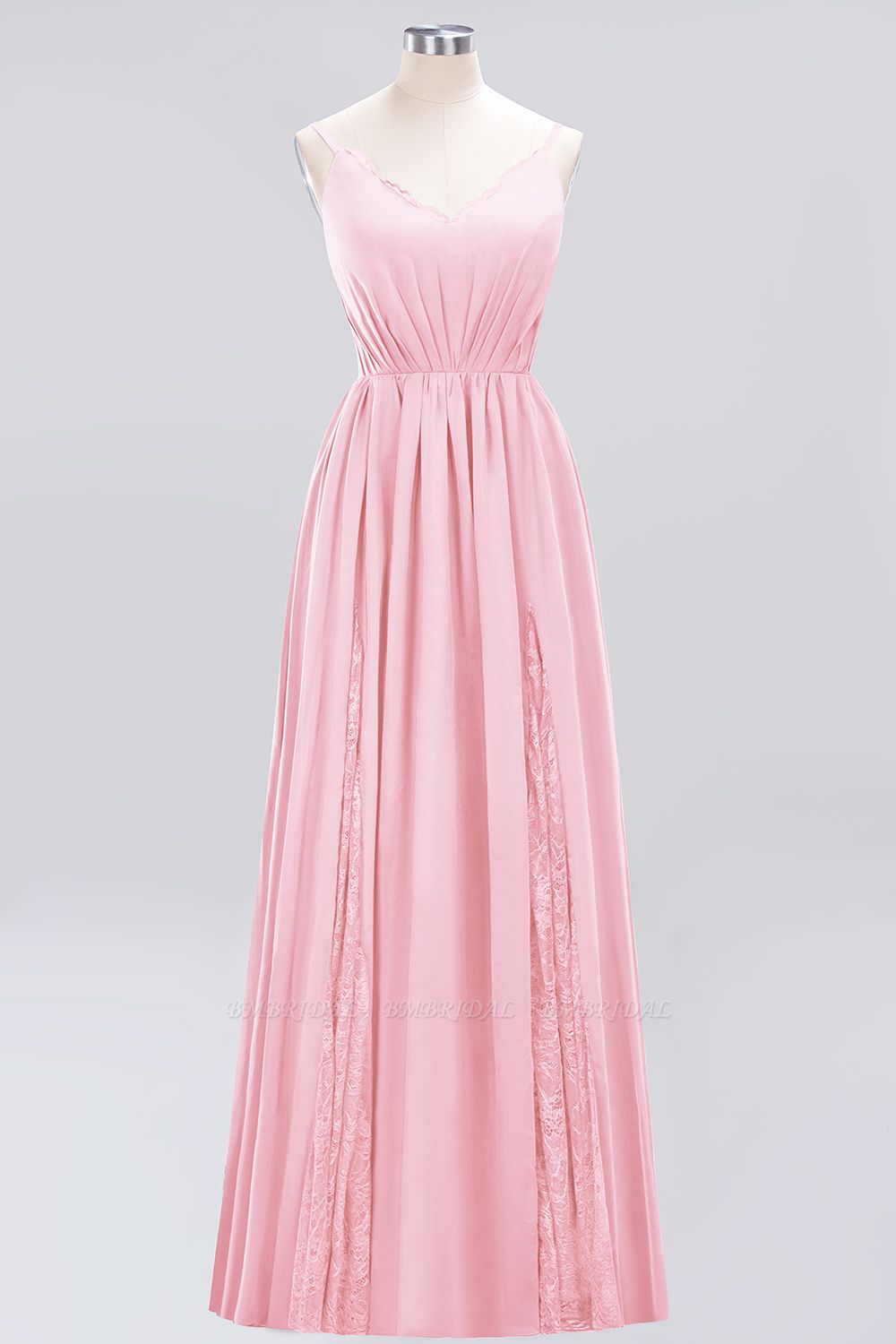BMbridal Elegant Spaghetti Straps Long Bridesmaid Dress Lace V-Neck Maid of Honor Dress