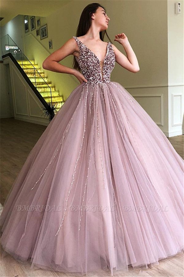 Bmbridal Sleeveless Ball Gown Prom Dress Tulle Evening Gowns With Appliques