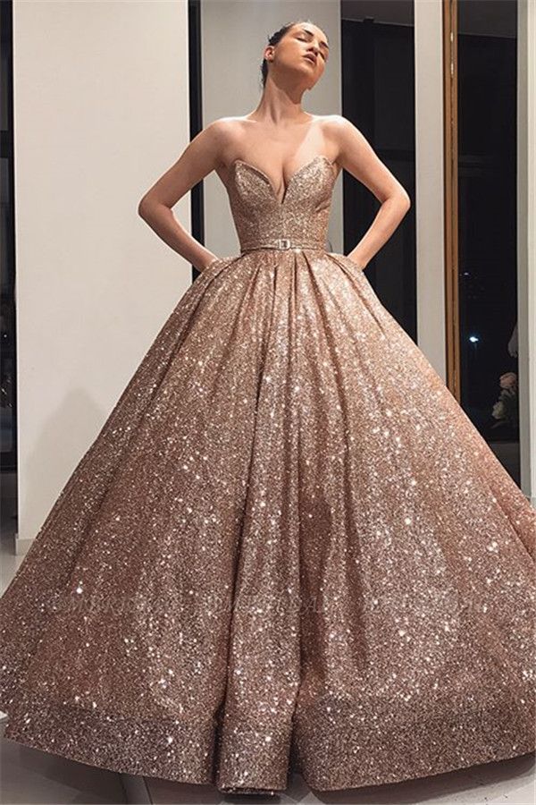 Bmbridal Sweetheart Ball Gown Sequins Prom Dress Long Evening Party Gowns