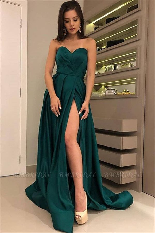 Bmbridal Dark Green Long Prom Dress With Slit Elegant Evening Gowns