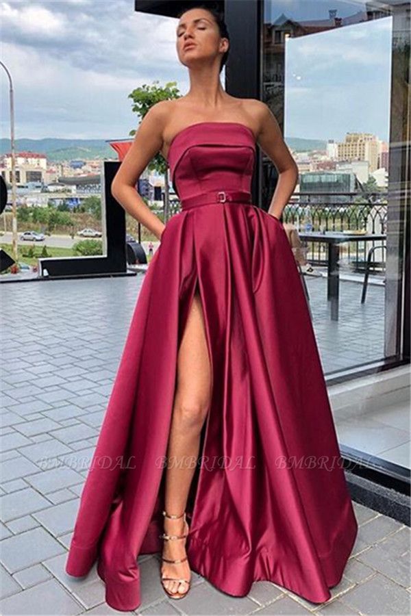 Bmbridal Srapless Split Long Prom Dress With Pockets