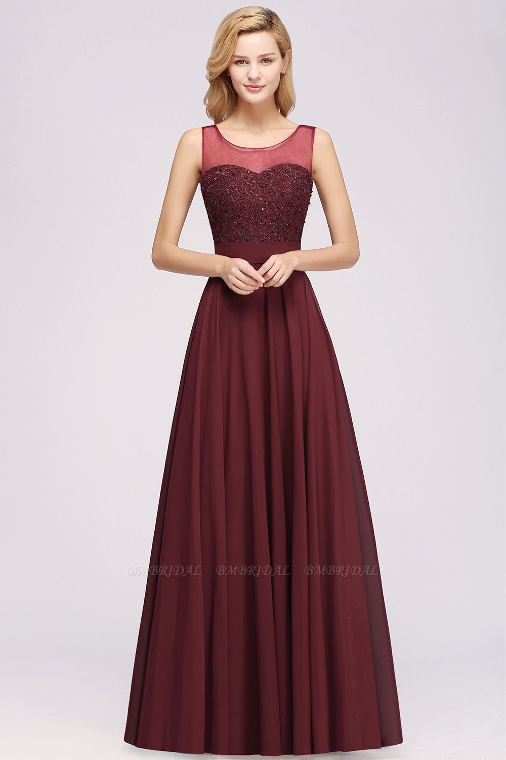 BMbridal Gorgeous Lace Jewel Affordable Pink Bridesmaid Dress with ...