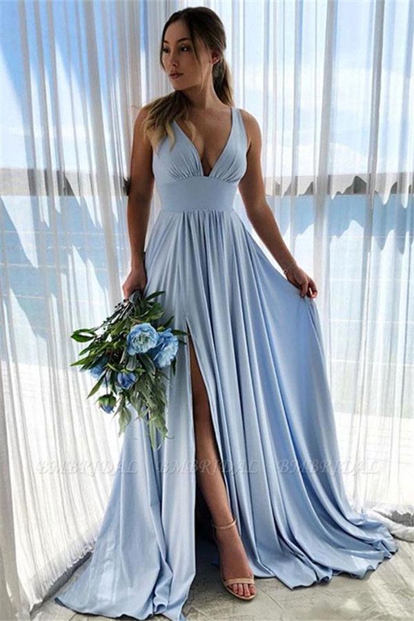 Bmbridal V-Neck Sleeveless Simple Prom Dress Long Evening Gowns