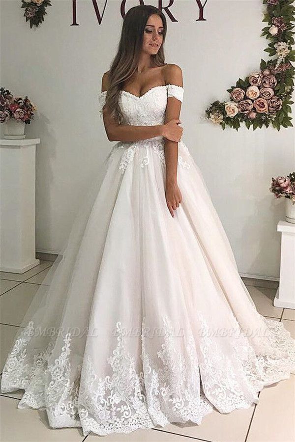 Bmbridal Off-the-Shoulder Princess Lace Wedding Dress