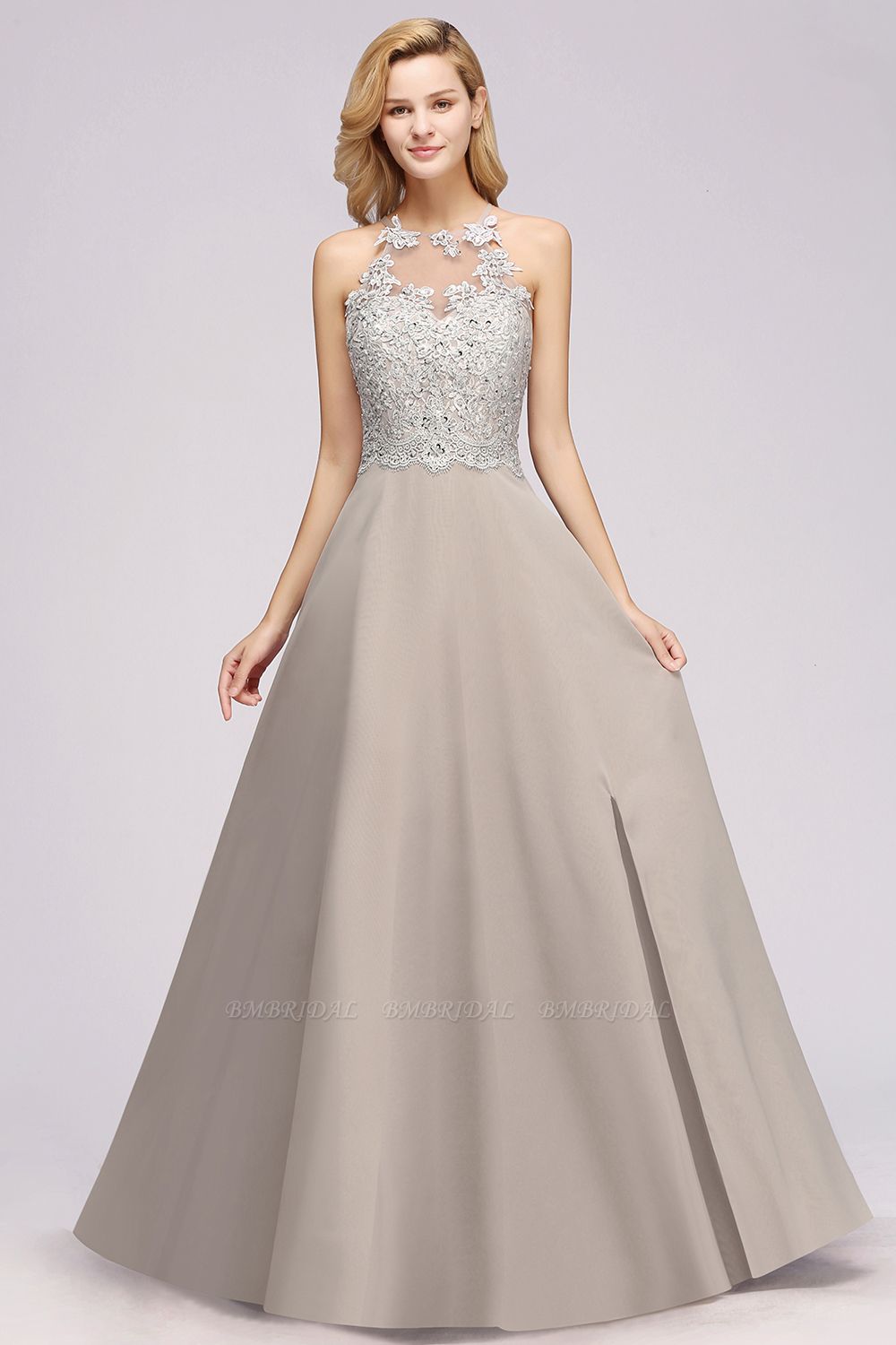 BMbridal Exquisite Sleeveless Slit Lace Affordable Bridesmaid Dresses with Beadings