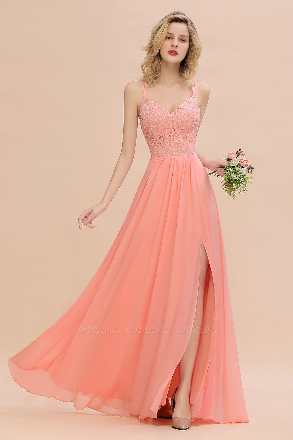 https://www.bmbridal.com/sexy-spaghetti-straps-slit-lace-coral-bridesmaid-dress-g395?cate_2=38