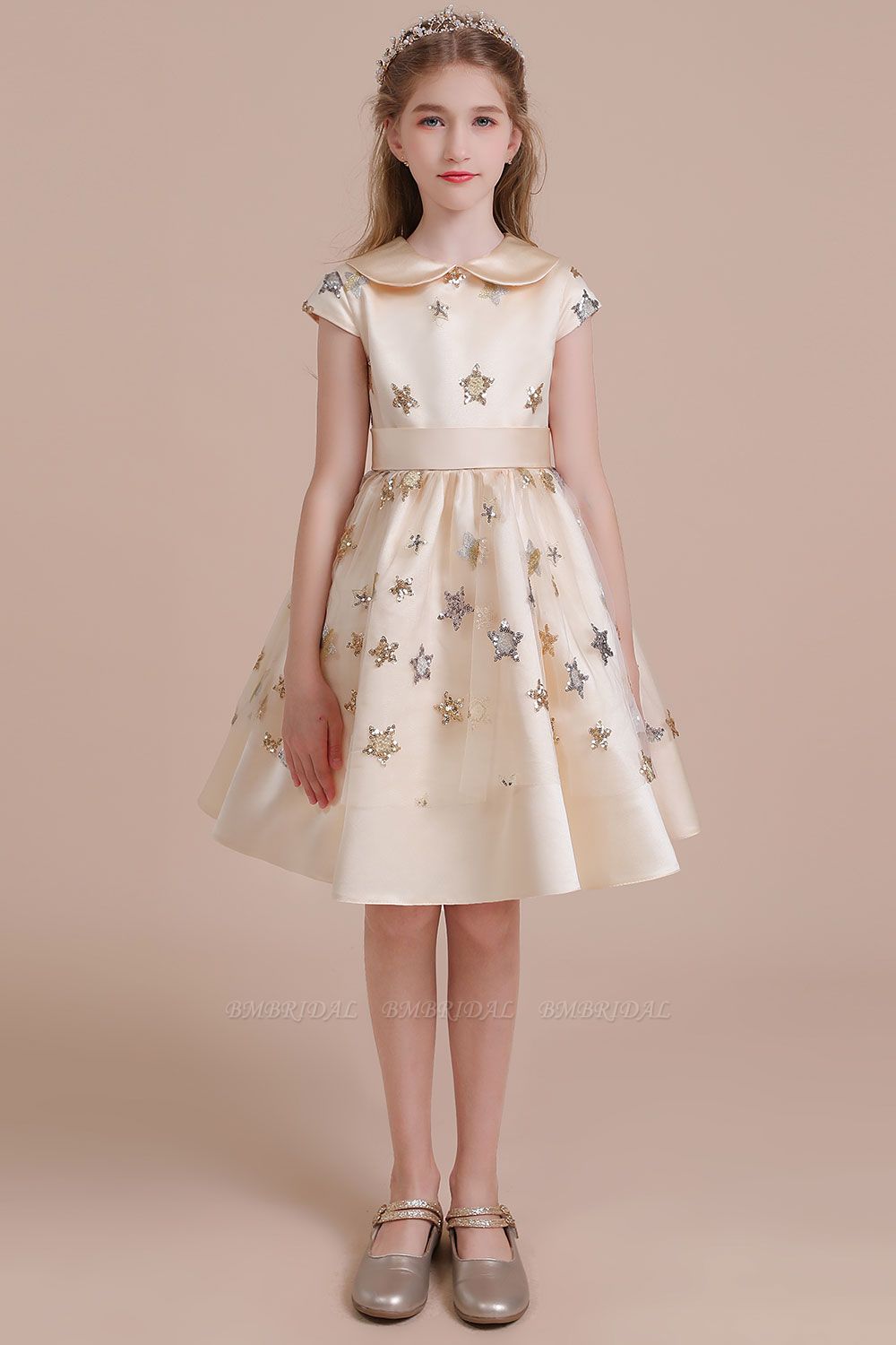 BMbridal A-Line Cap Sleeve Star Sequins Tulle Flower Girl Dress Online