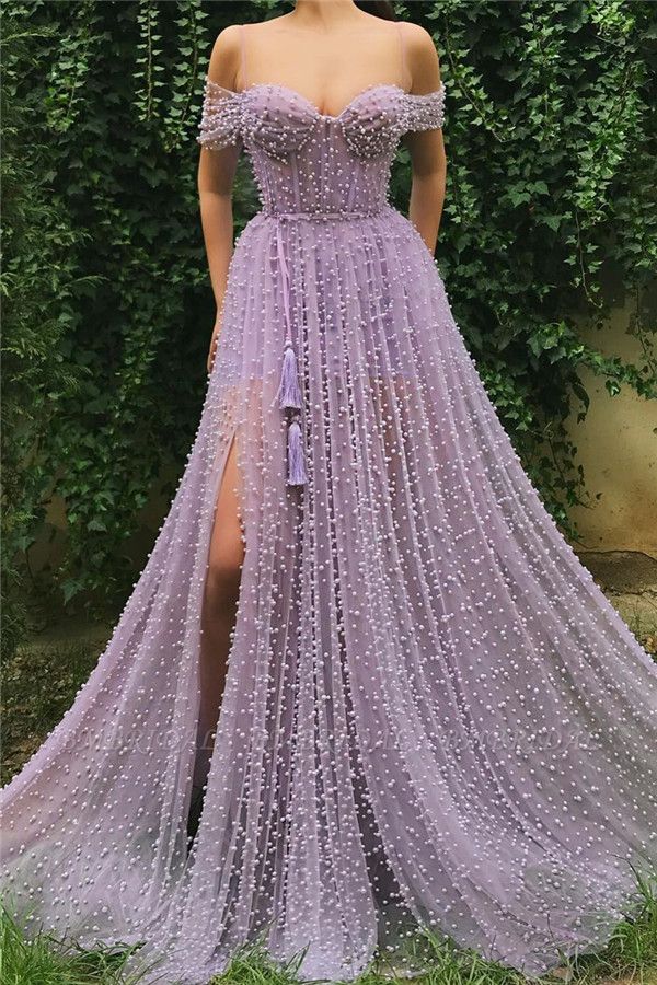 Bmbridal Lilac Off-the-Shoulder Long Prom Dress With Split