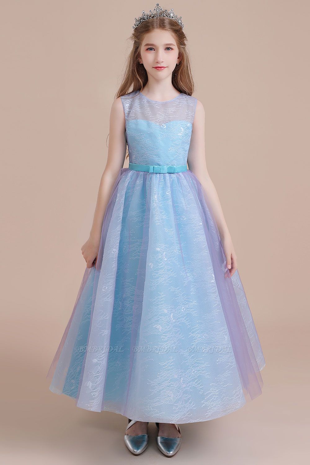 BMbridal A-Line Illusion Lace Tulle Flower Girl Dress Online