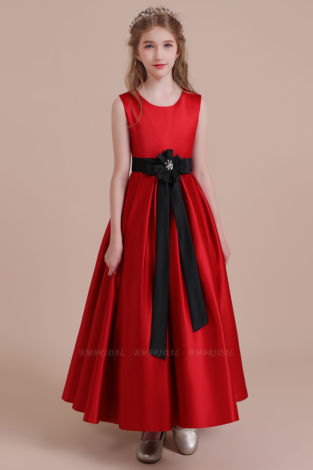 BMbridal A-Line Elegant Satin Flower Girl Dress Online