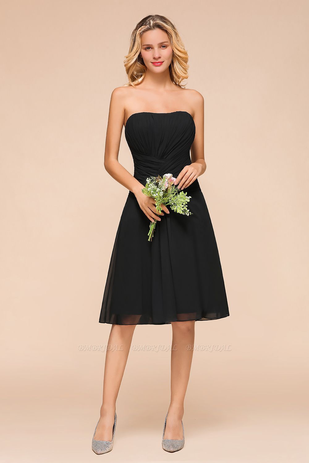Schatz-Rüsche-kurzes schwarzes Brautjungfern-Kleid
