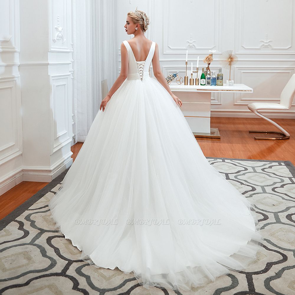 BMbridal Elegant V-Neck Sleeveless Tulle Wedding Dresses Online | BmBridal