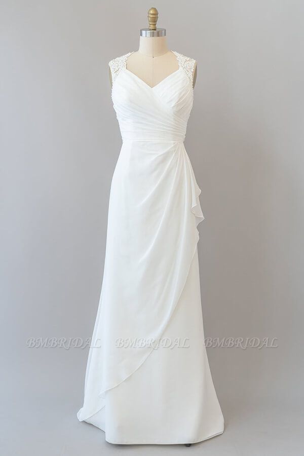 BMbridal Awesome Ruffle Lace Chiffon Sheath Wedding Dress Online