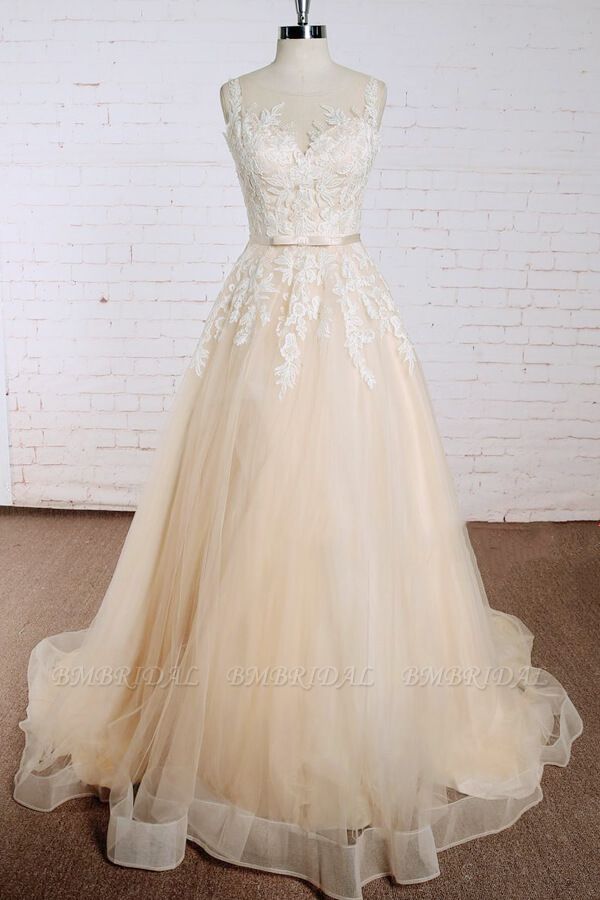 BMbridal Elegant Appliques Tulle A-line Wedding Dress On Sale