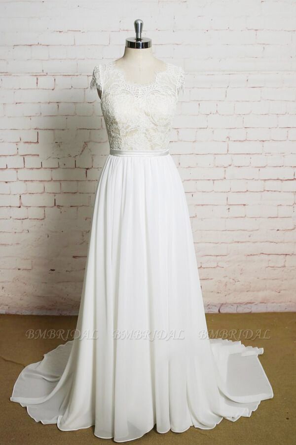 BMbridal Lace Chiffon A-line Court Train Wedding Dress On Sale