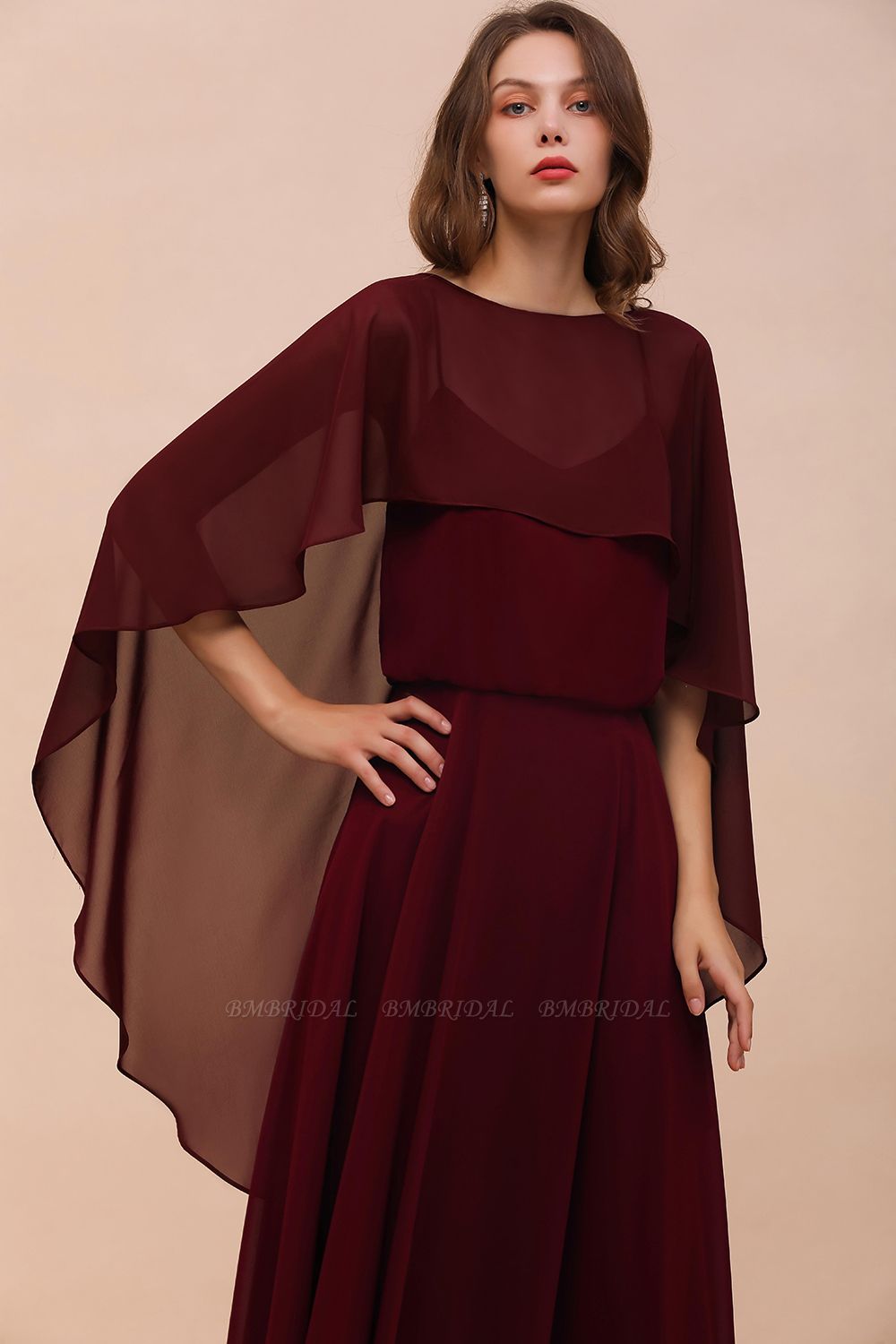 BMbridal Burgundy Chiffon Special Occasions Wrap