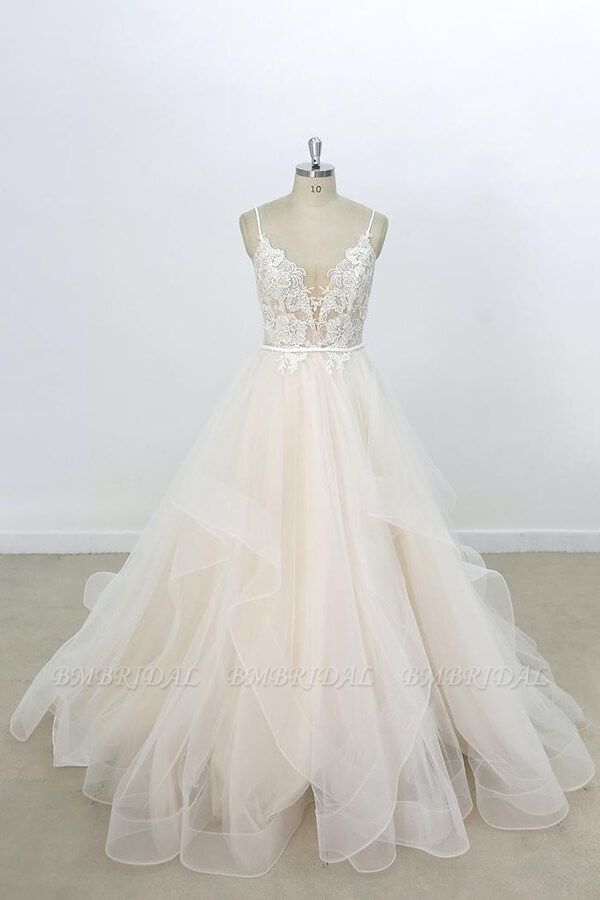 BMbridal Eye-catching Appliques Tulle A-line Wedding Dress On Sale
