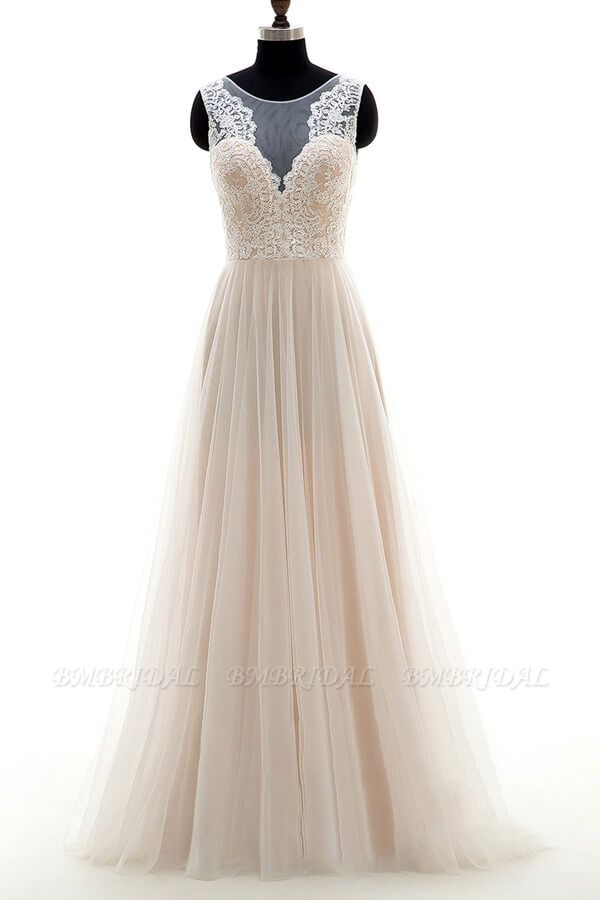 BMbridal Lace Tulle A-line Floor Length Wedding Dress On Sale