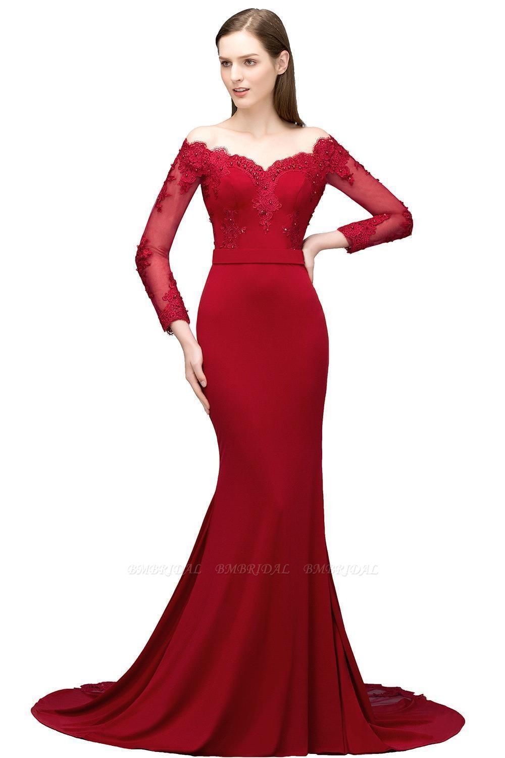 BMbridal Glamorous Long Sleeve Mermaid Evening Prom Dress With Lace Appliques Online