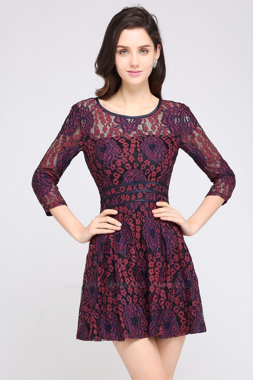 BMbridal Lace Sleeves Jewel Short Evening Dress