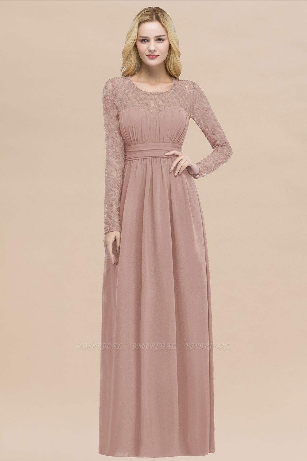 BMbridal Elegant Lace Burgundy Bridesmaid Dresses Online with Long Sleeves