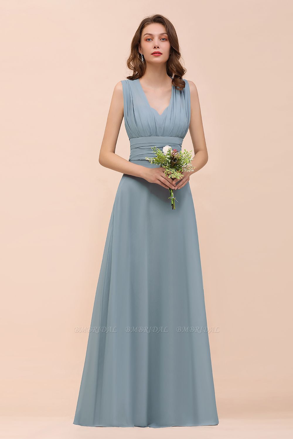 BMbridal New Arrival Dusty Blue Ruched Long Convertible Bridesmaid Dresses