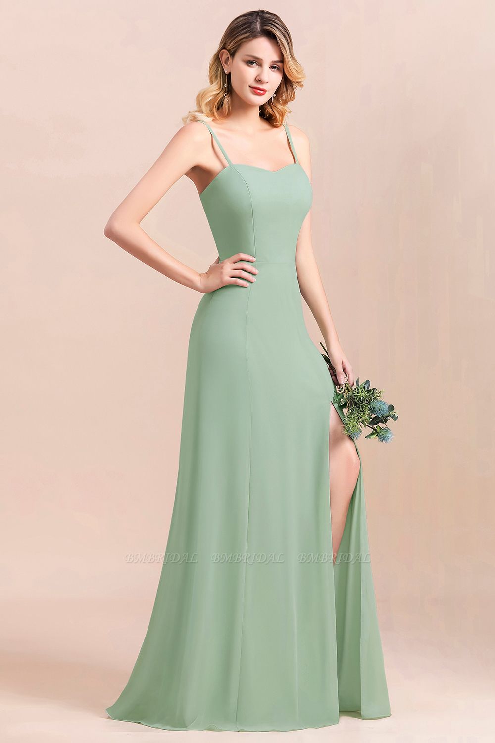 BMbridal Dusty Sage Spaghetti Straps Sweetheart Affordable Bridesmaid Dress