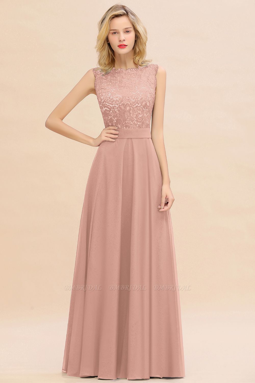 BMbridal Exquisite Scoop Chiffon Lace Bridesmaid Dresses with V-Back