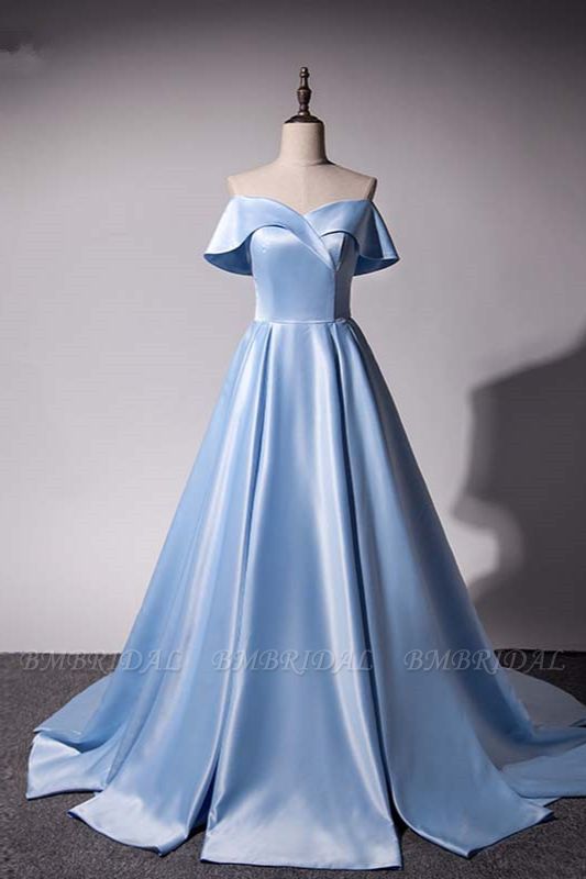 BMbridal Elegant Satin Off-the-Shoulder Sweetheart Prom Dresses with Ruffles