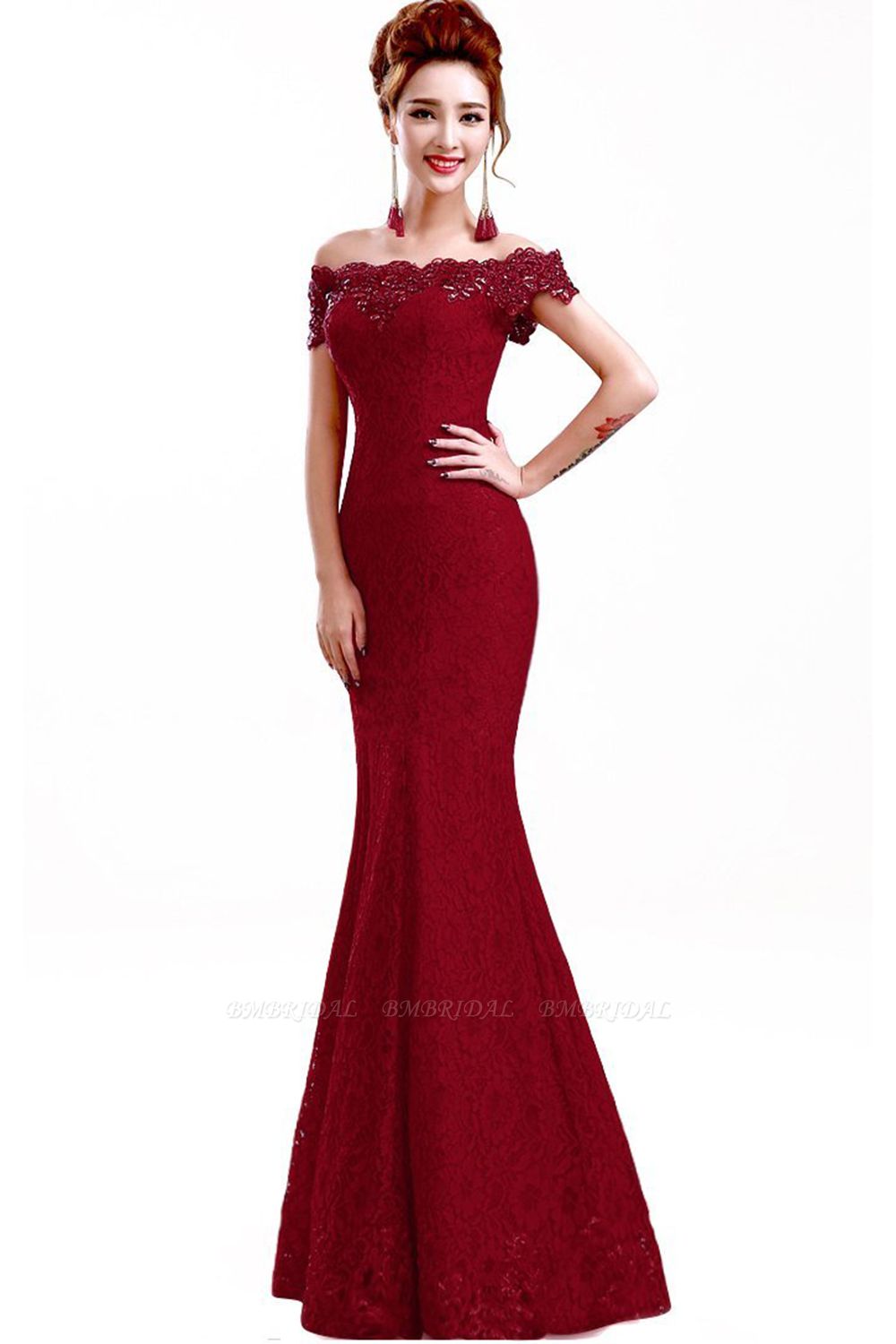 BMbridal Off-the-Shoulder Lace Mermaid Prom Dress Long Evening Party Gowns Online