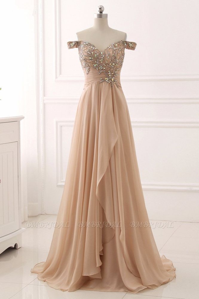 BMbridal Elegant Off-the-Shoulder Sweetheart Ruffle Prom Dresses with Appliques Beadings