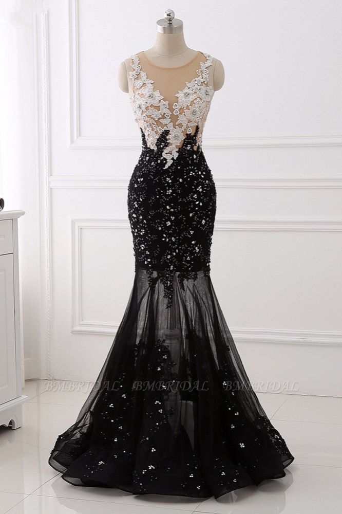 BMbridal Luxury Tulle Jewel Appliques Mermaid Prom Dresses with Rhinestone Online
