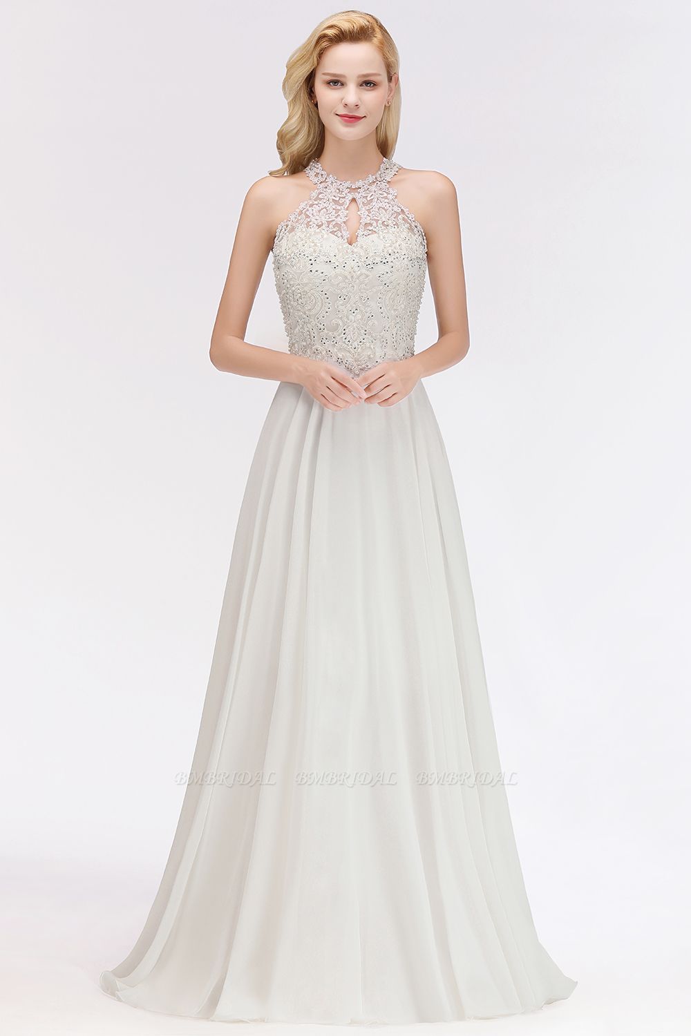 BMbridal A-line Chiffon Lace Ruffles Bridesmaid Dress with Beadings