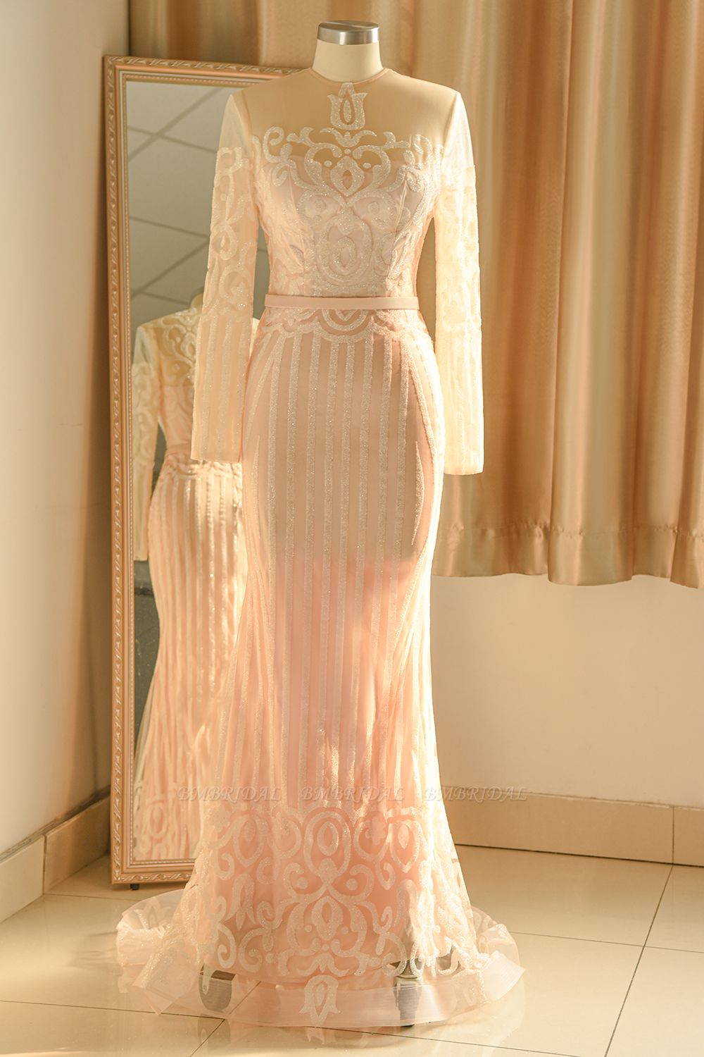 BMbridal Glamorous Long Sleeve Sequins Prom Dress Mermaid Long Online