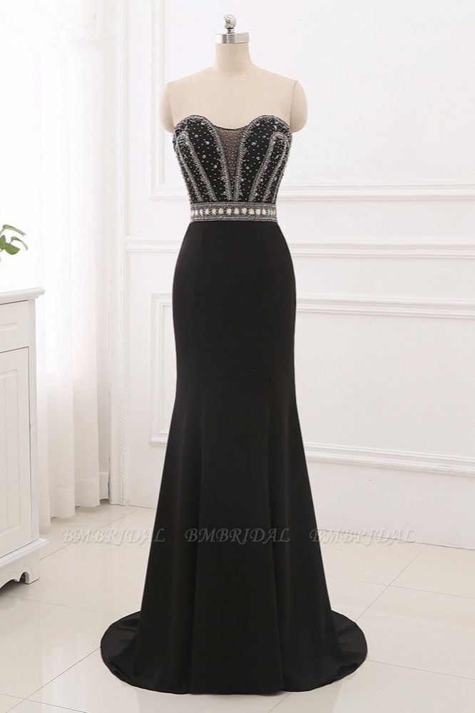 BMbridal Gorgeous Strapless Sweetheart Black Mermaid Prom Dresses with Rhinestones Online