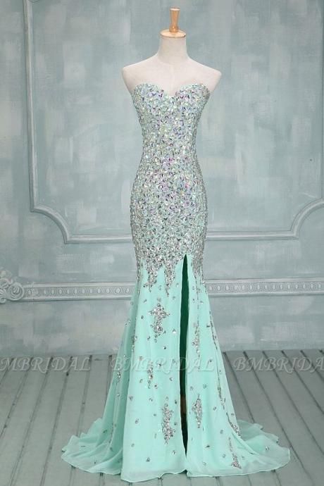 BMbridal Gorgeous Sweetheart Crystal Prom Dress Long Mermaid Evening Gowns
