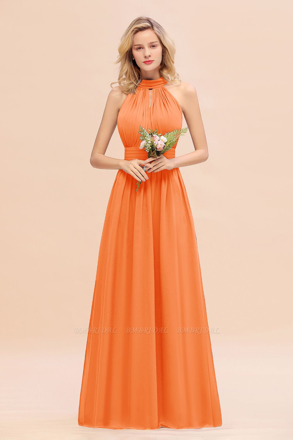 BMbridal Glamorous High-Neck Halter Bridesmaid Affordable Dresses with Ruffle