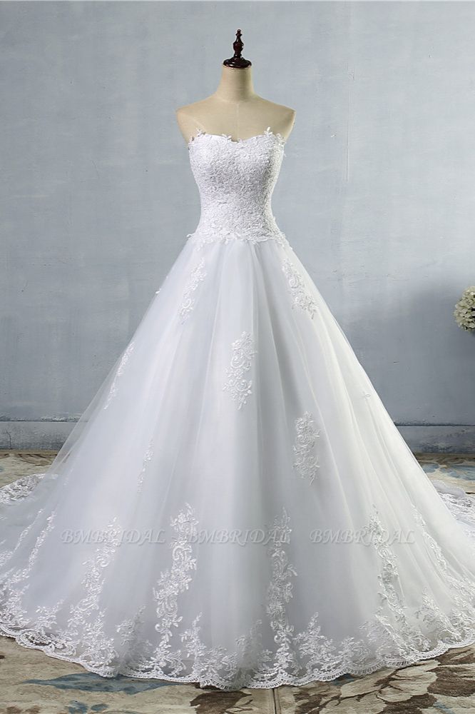 BMbridal Stylish Strapless Sweetheart A-Line Wedding Dress Sleeveless Appliques Bridal Gowns Online