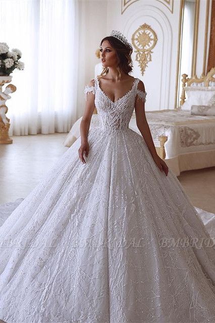 BMbridal Ball Gown Wedding Dress V-Neck With Lace Appliques