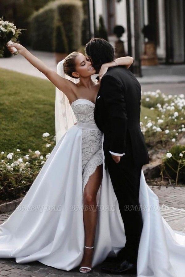 Bmbridal Sweetheart Lace Wedding Dress Overskirt Long