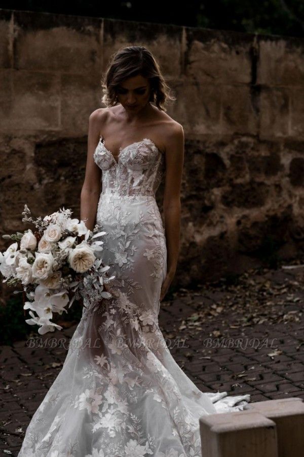 BMbridal Sweetheart Mermaid Wedding Dress With Lace Appliques