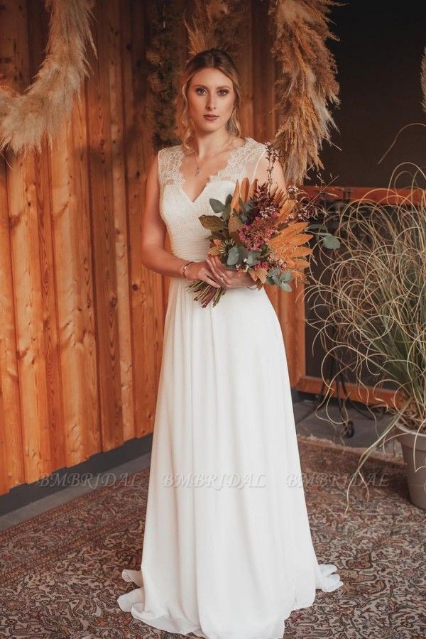 BMbridal Ärmelloses Sommer-Strand-Hochzeitskleid aus langem Chiffon