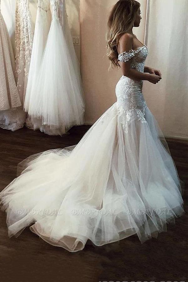 BMbridal Off-the-Shoulder Mermaid Wedding Dress Tulle With Lace Appliques
