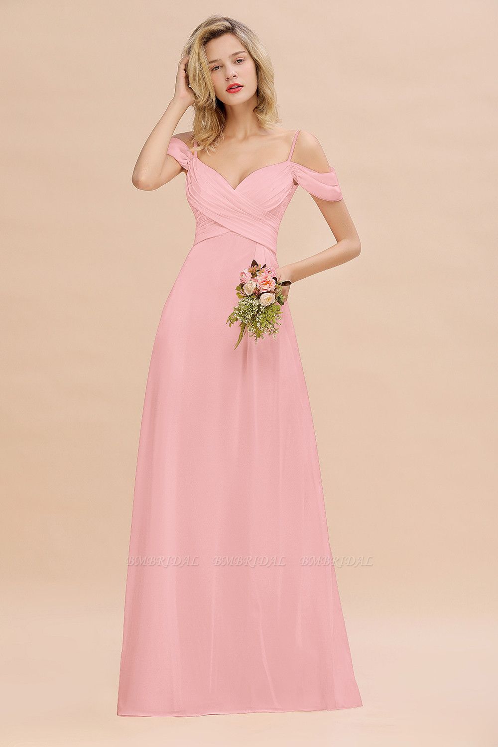 BMbridal Off-the-Shoulder Sweetheart Ruched Long Bridesmaid Dress Online